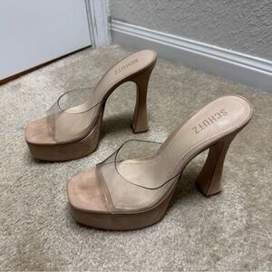 SCHUTZ Transparent Tan Mule Heels